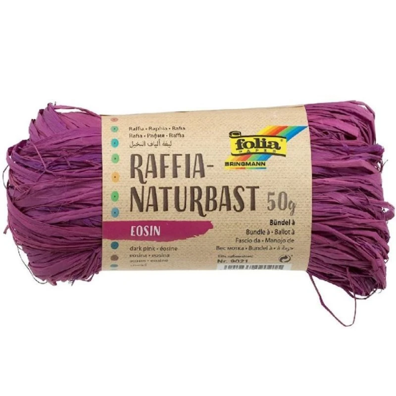 Təbii rafiya Folia, mil və qarmaqcıq ilə toxumaq, kələf 50 q, tünd çəhrayı