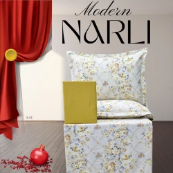 Комплект постельного белья Narlı 1191, пододеяльник 200x220 см, простыня 240x260 см, наволочки 50x70 см, двуспальный, хлопок, белый/желтый