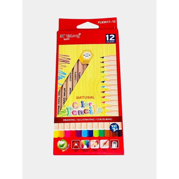 Цветные карандаши Yalong, 12 шт, деревянные Цветные карандаши Yalong, 12 шт, деревянные