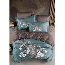 Yataq dəsti DO&GO vm146, ikinəfərlik premium, sətin (yorğan üzü 200x220 sm 1 əd+mələfə 240x260 sm 1 əd+yastıq üzü yastıq üzü naxışlı 50x70 sm 2 əd+yastıq üzü 70x70 sm 2 əd), göy/qəhvəyi