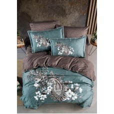Yataq dəsti DO&GO vm146, ikinəfərlik premium, sətin (yorğan üzü 200x220 sm 1 əd+mələfə 240x260 sm 1 əd+yastıq üzü yastıq üzü naxışlı 50x70 sm 2 əd+yastıq üzü 70x70 sm 2 əd), göy/qəhvəyi