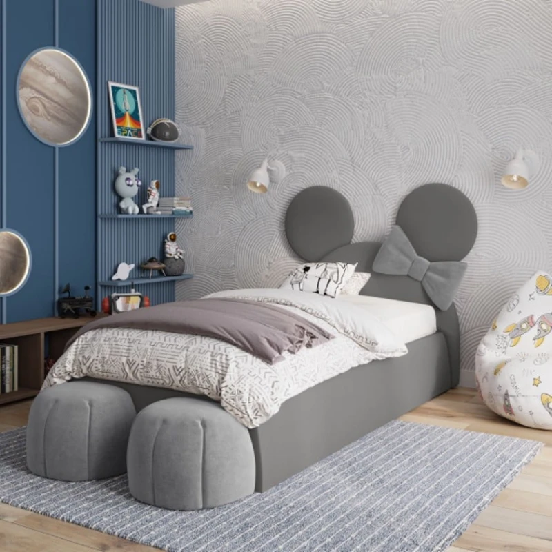 Tək nəfərlik çarpayı Art_tek_yataq 36, laminat/parça, boz, 200x85x90 sm