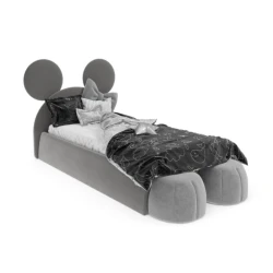 Tək nəfərlik çarpayı Art_tek_yataq 36, laminat/parça, boz, 200x85x90 sm