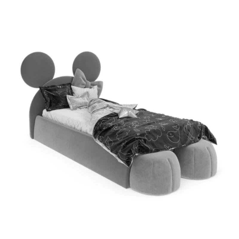 Tək nəfərlik çarpayı Art_tek_yataq 36, laminat/parça, boz, 200x85x90 sm