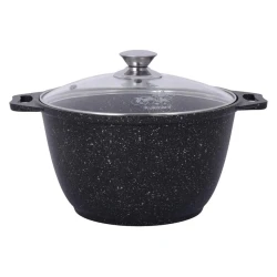 Кастрюля Kukmara Мраморная kmt32a, с крышкой, алюминий, черная, 24 см, 3 л
