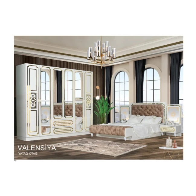 Спальный гарнитур Valensiya 6, белый, Ламинат Спальный гарнитур Valensiya 6, белый, Ламинат