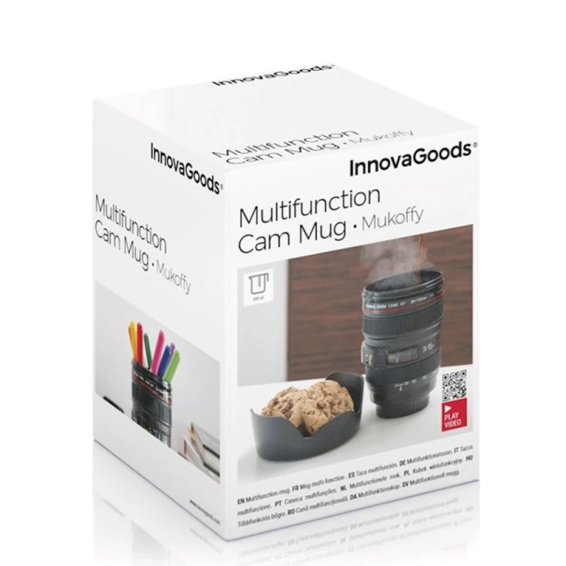 Многофункциональная кружка InnovaGoods V0103589 Mukoffy, с крышкой, 400 мл, пластик, 11x16 см, черная