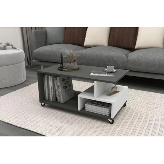 Журнальный стол TV Stend M8, ламинат, белый/антрацит, 90x50x45 см Журнальный стол TV Stend M8, ламинат, белый/антрацит, 90x50x45 см