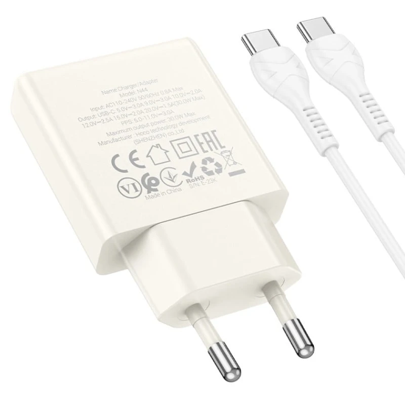 Сетевое зарядное устройство N44 Biscuit Type-C PD30W, Белый