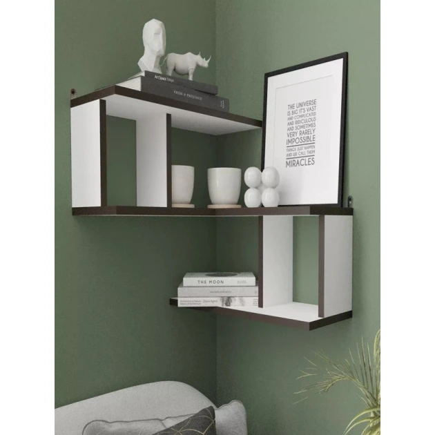 Настенная полка Art Mebel 109, ламинат, 85х45х25 см, белая/коричневая Настенная полка Art Mebel 109, ламинат, 85х45х25 см, белая/коричневая