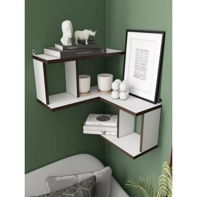 Настенная полка Art Mebel 109, ламинат, 85х45х25 см, белая/коричневая Настенная полка Art Mebel 109, ламинат, 85х45х25 см, белая/коричневая