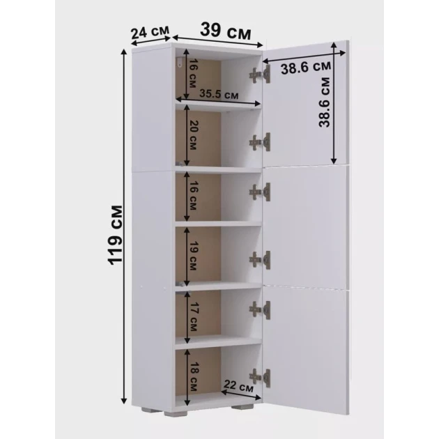 Dəhliz üçün tumba Letta 3563_Letta25Door3Wh, LDSP, 24x39x119 sm