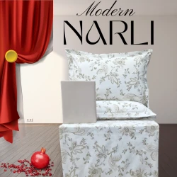 Комплект постельного белья Narlı 1190, пододеяльник 200x220 см, простыня 240x260 см, наволочки 50x70 см, двуспальный, хлопок, белый/бежевый
