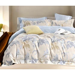 Комплект постельного белья Luxe Cotton 000768, пододеяльник 160x220 см, простыня 180x240 см, наволочка 50х70 см, односпальный, сатин, бежевый/голубой