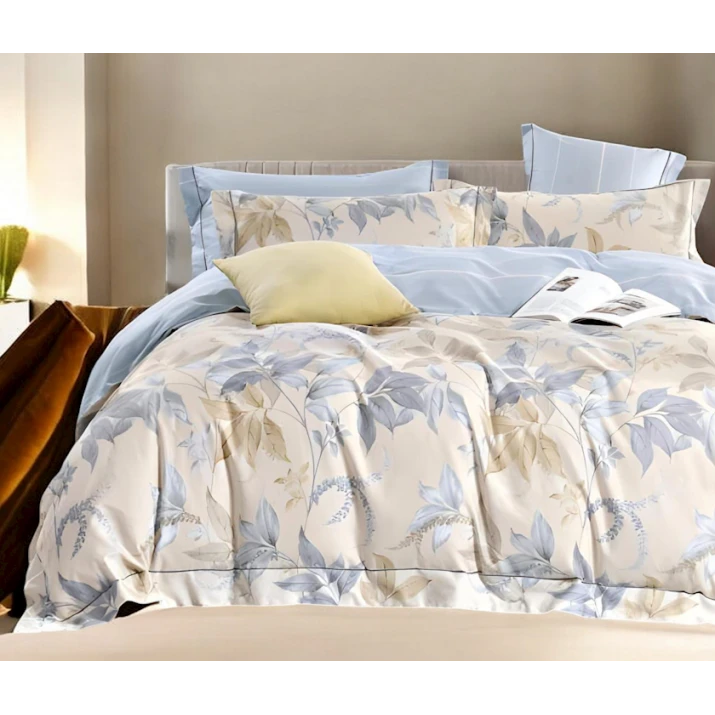 Комплект постельного белья Luxe Cotton 000768, пододеяльник 160x220 см, простыня 180x240 см, наволочка 50х70 см, односпальный, сатин, бежевый/голубой Комплект постельного белья Luxe Cotton 000768, пододеяльник 160x220 см, простыня 180x240 см, наволочка 50х70 см, односпальный, сатин, бежевый/голубой