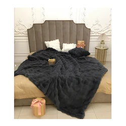 Örtük-şal Annaberry PH-100021, 220x240 sm, ikinəfərlik, süni xəz/poliester/flis, boz