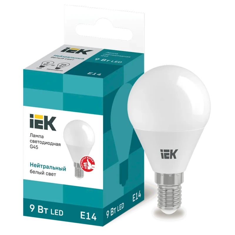 Светодиодная лампа IEK G45 E14 9W 4000K Светодиодная лампа IEK G45 E14 9W 4000K