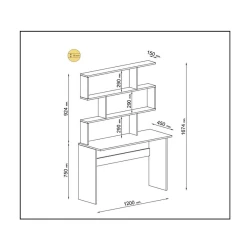 Письменный стол Ziqben, белый, 45x120x75/167.4см
