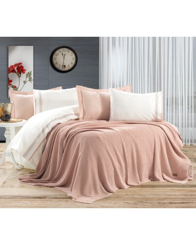 Yataq dəsti Armada Home 15AB, ikinəfərlik, yorğan üzü 200x220 sm, mələfə 240x260+30 sm, yastıq üzü 50x70 sm (2 əd), 60x80 sm (2 əd), toxunma yorğan 220x240 sm, pambıq, ağ/çəhrayı