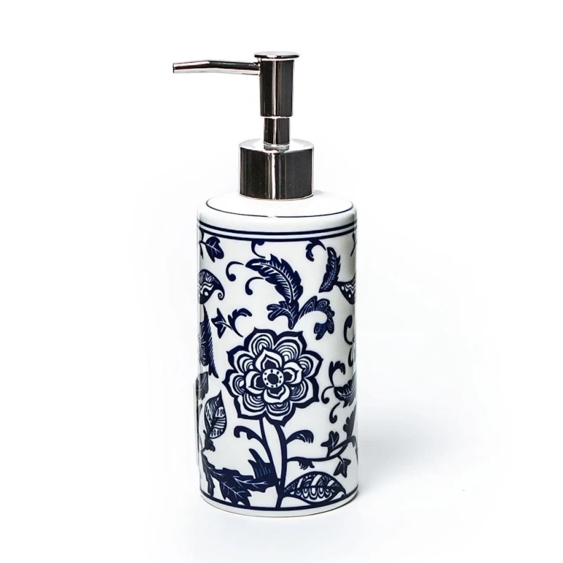 Дозатор для жидкого мыла Hom-me 100120, 7.2x7.2x20 см, керамика, белый/синий Дозатор для жидкого мыла Hom-me 100120, 7.2x7.2x20 см, керамика, белый/синий