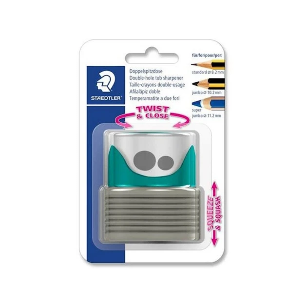 Точилка Staedtler, двойная, с контейнером, бирюзовый/серый
