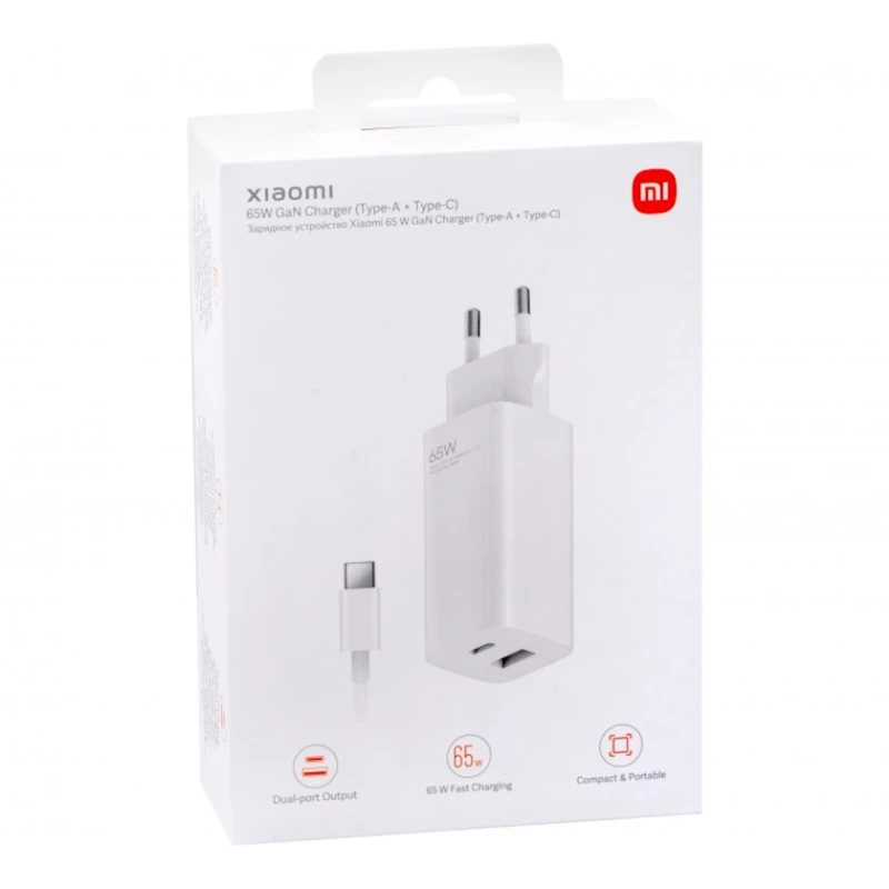 Сетевое зарядное устройство Xiaomi GaN Charger 65 W, Белый Сетевое зарядное устройство Xiaomi GaN Charger 65 W, Белый