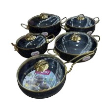 Qab-qacaq dəsti PMT BTC-008, qapaqlı, qranit, qara, 10 parça