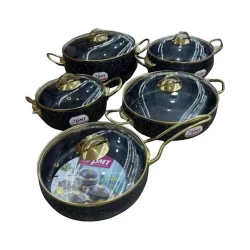 Набор посуды PMT BTC-008, с крышкой, гранит, черный, 10 предметов