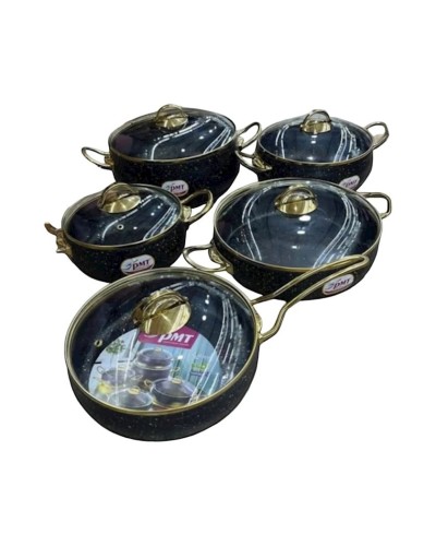 Qab-qacaq dəsti PMT BTC-008, qapaqlı, qranit, qara, 10 parça