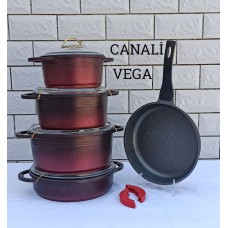 Qazan dəsti Canali Vega 00008, 9 parça, qırmızı