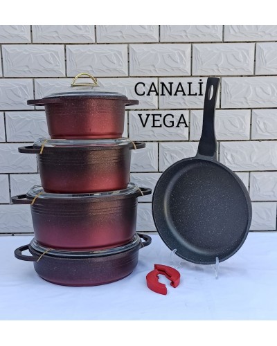 Qazan dəsti Canali Vega 00008, 9 parça, qırmızı
