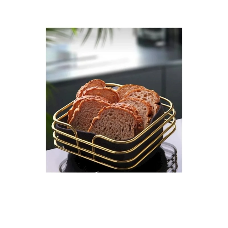 Хлебница OL22, 20x20x11 см, металл/ткань, черный/золотистый