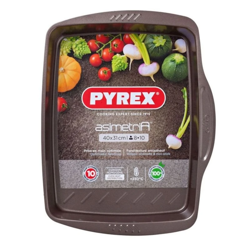 Противень Pyrex Asimetria Rectangular Roaster, 40x31 см, сталь, с антипригарным покрытием, коричневый Противень Pyrex Asimetria Rectangular Roaster, 40x31 см, сталь, с антипригарным покрытием, коричневый