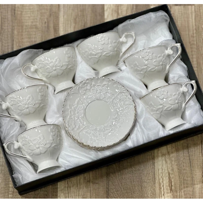 Набор чашек с блюдцами AA-ES-058, 6 шт, белый Набор чашек с блюдцами AA-ES-058, 6 шт, белый