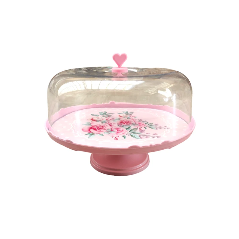 Tort qabı NH_İRK4, dairə, 20x26 sm, plastik, qapaqla/altlıq üzərində, çəhrayı