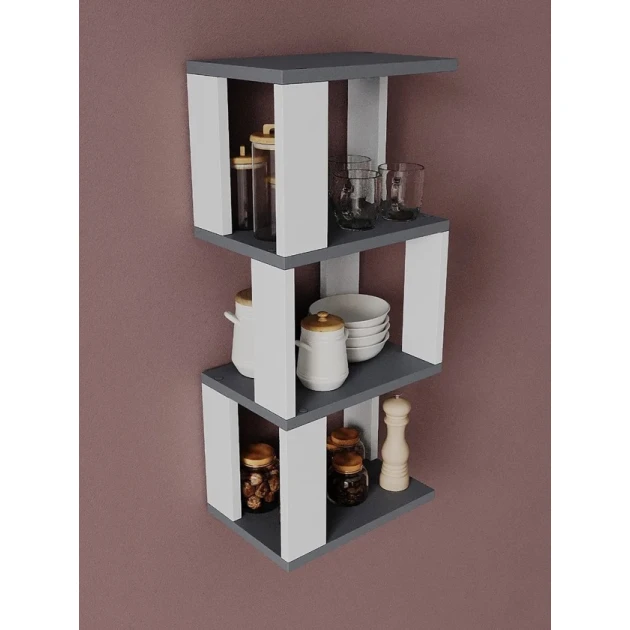 Полка настенная Art Mebel 18, ламинат, 68х30х20 см, серая/белая Полка настенная Art Mebel 18, ламинат, 68х30х20 см, серая/белая