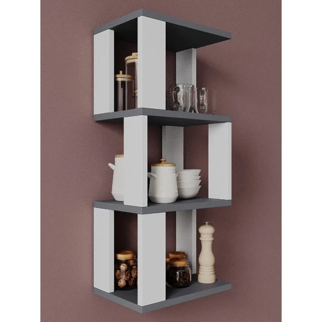 Полка настенная Art Mebel 18, ламинат, 68х30х20 см, серая/белая Полка настенная Art Mebel 18, ламинат, 68х30х20 см, серая/белая