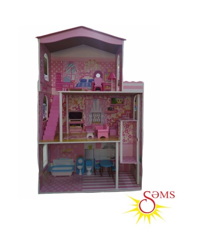 Kukla evi mebel ilə, çəhrayı, plastik, 3 yaşdan