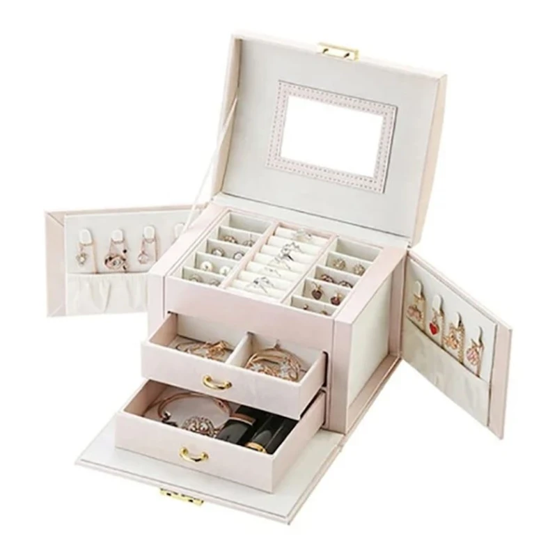 Органайзер с выдвижными ящиками для украшений 5946_0010, кожа, розовый 17x14x13.5 см