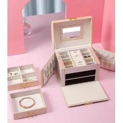 Органайзер с выдвижными ящиками для украшений 5946_0010, кожа, розовый 17x14x13.5 см