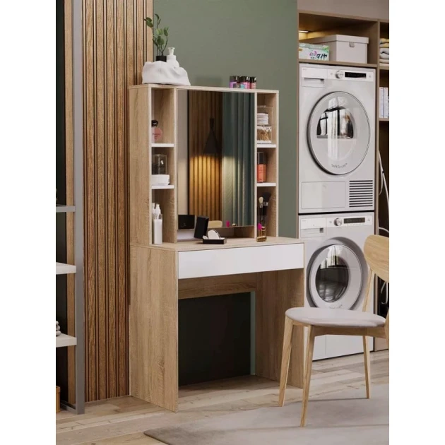 Туалетный столик Art Mebel 48, ЛДСП, 150x80x40 см, белый/сонома Туалетный столик Art Mebel 48, ЛДСП, 150x80x40 см, белый/сонома