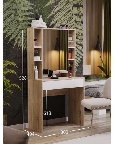 Makiyaj masası Art Mebel 48, LDSP, 150x80x40 sm, ağ/sonoma