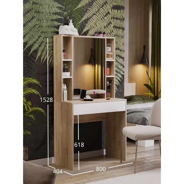 Туалетный столик Art Mebel 48, ЛДСП, 150x80x40 см, белый/сонома Туалетный столик Art Mebel 48, ЛДСП, 150x80x40 см, белый/сонома