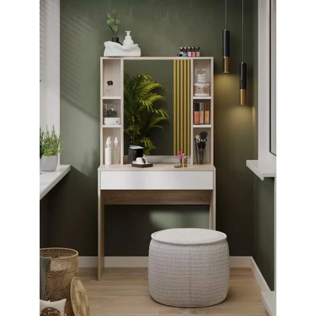 Туалетный столик Art Mebel 48, ЛДСП, 150x80x40 см, белый/сонома Туалетный столик Art Mebel 48, ЛДСП, 150x80x40 см, белый/сонома