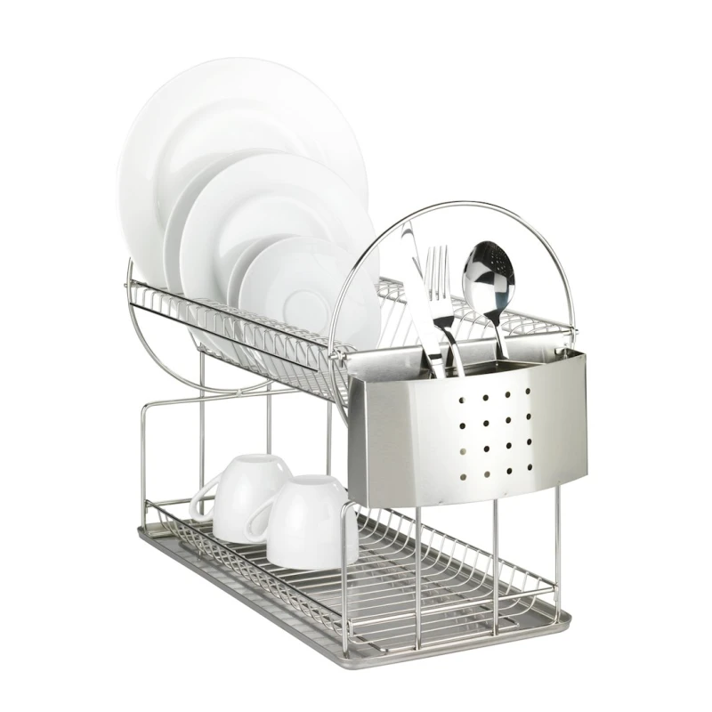 Сушилка для посуды Wenko Duo, 33x49x21 см, нержавеющая сталь, с поддоном, серебристая Сушилка для посуды Wenko Duo, 33x49x21 см, нержавеющая сталь, с поддоном, серебристая
