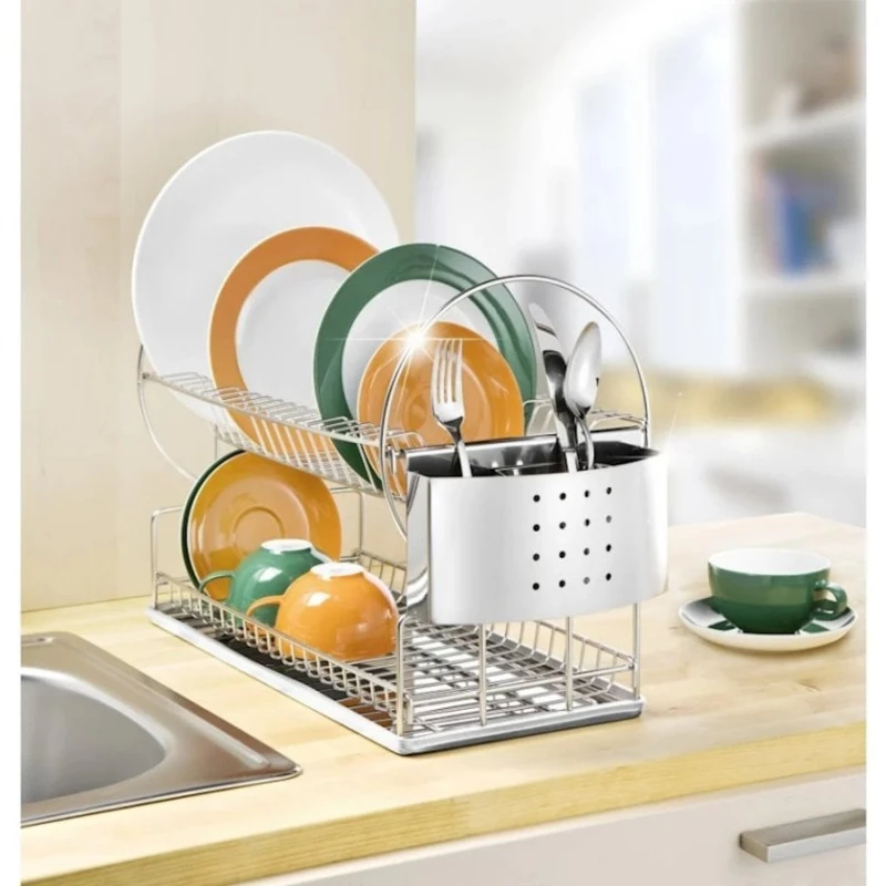 Сушилка для посуды Wenko Duo, 33x49x21 см, нержавеющая сталь, с поддоном, серебристая Сушилка для посуды Wenko Duo, 33x49x21 см, нержавеющая сталь, с поддоном, серебристая