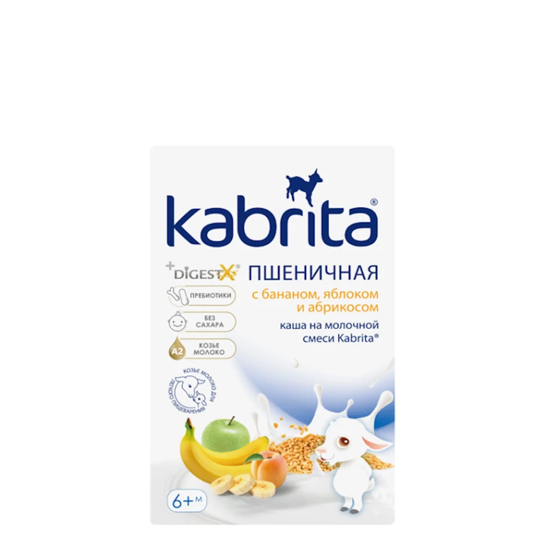 Молочная пшеничная каша Kabrita с бананом, яблоком и абрикосом, 6+ месяцев, 180 г