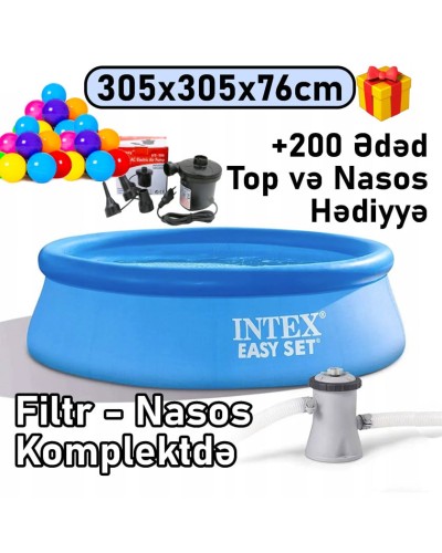 Şişmə hovuz Intex 305x305x76 sm, dairəvi, həcm 3853 l, mavi, filtr və hava nasosu ilə - 3853TX28122T200N