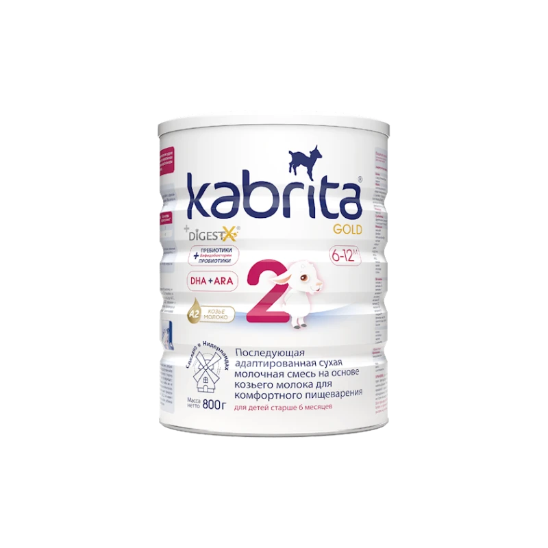 Quru südlü qatışıq Kabrita 2 Gold uyğunlaşdırılmış keçi südü əsasında, 6 aydan, 800 q (8716677007328).