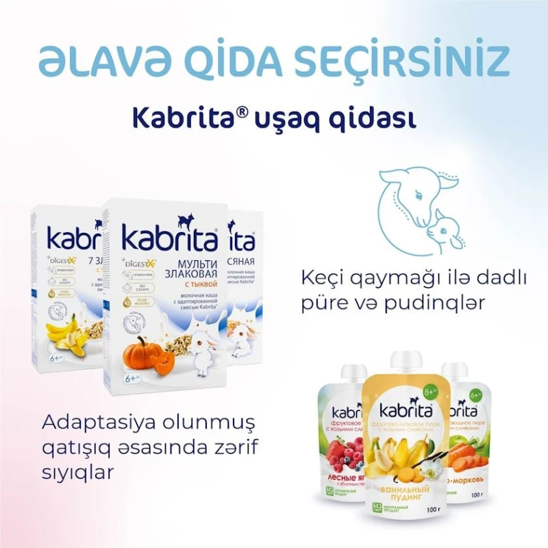 Quru südlü qatışıq Kabrita 2 Gold uyğunlaşdırılmış keçi südü əsasında, 6 aydan, 800 q (8716677007328).